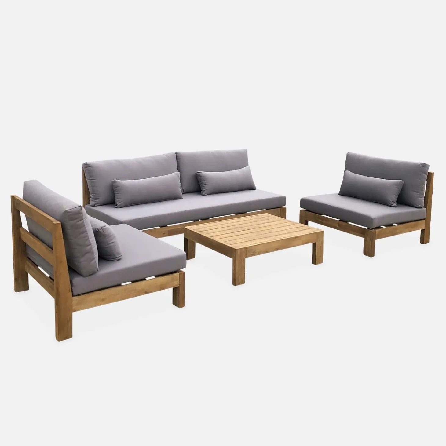 Conjunto de sofá de jardim relax em madeira, 5 lugares