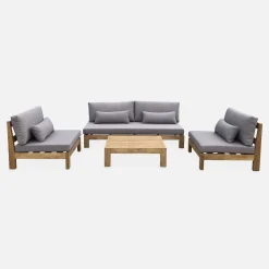 Conjunto de sofá de jardim relax em madeira, 5 lugares