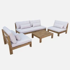 Conjunto de sofá de jardim relax em madeira, 5 lugares