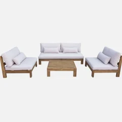 Conjunto de sofá de jardim relax em madeira, 5 lugares