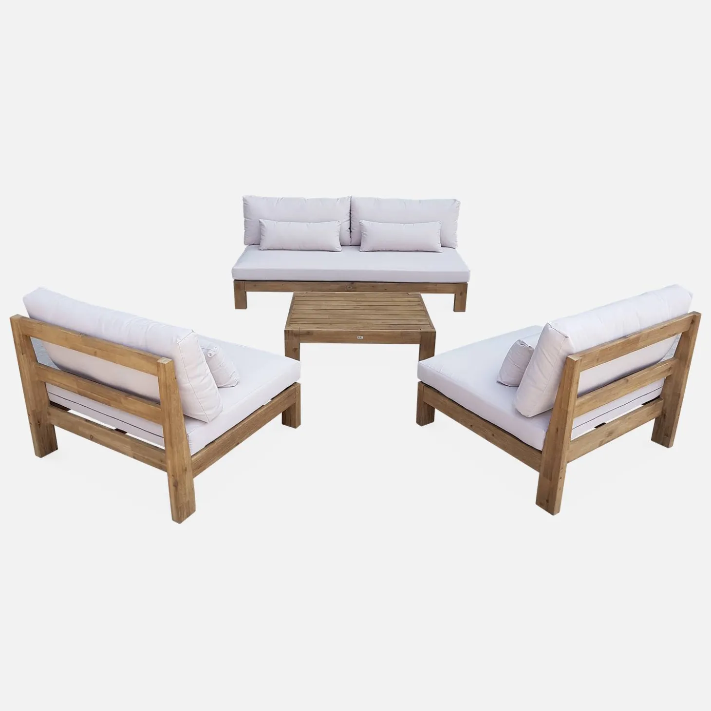 Conjunto de sofá de jardim relax em madeira, 5 lugares
