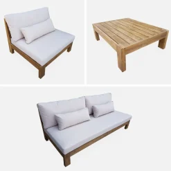 Conjunto de sofá de jardim relax em madeira, 5 lugares
