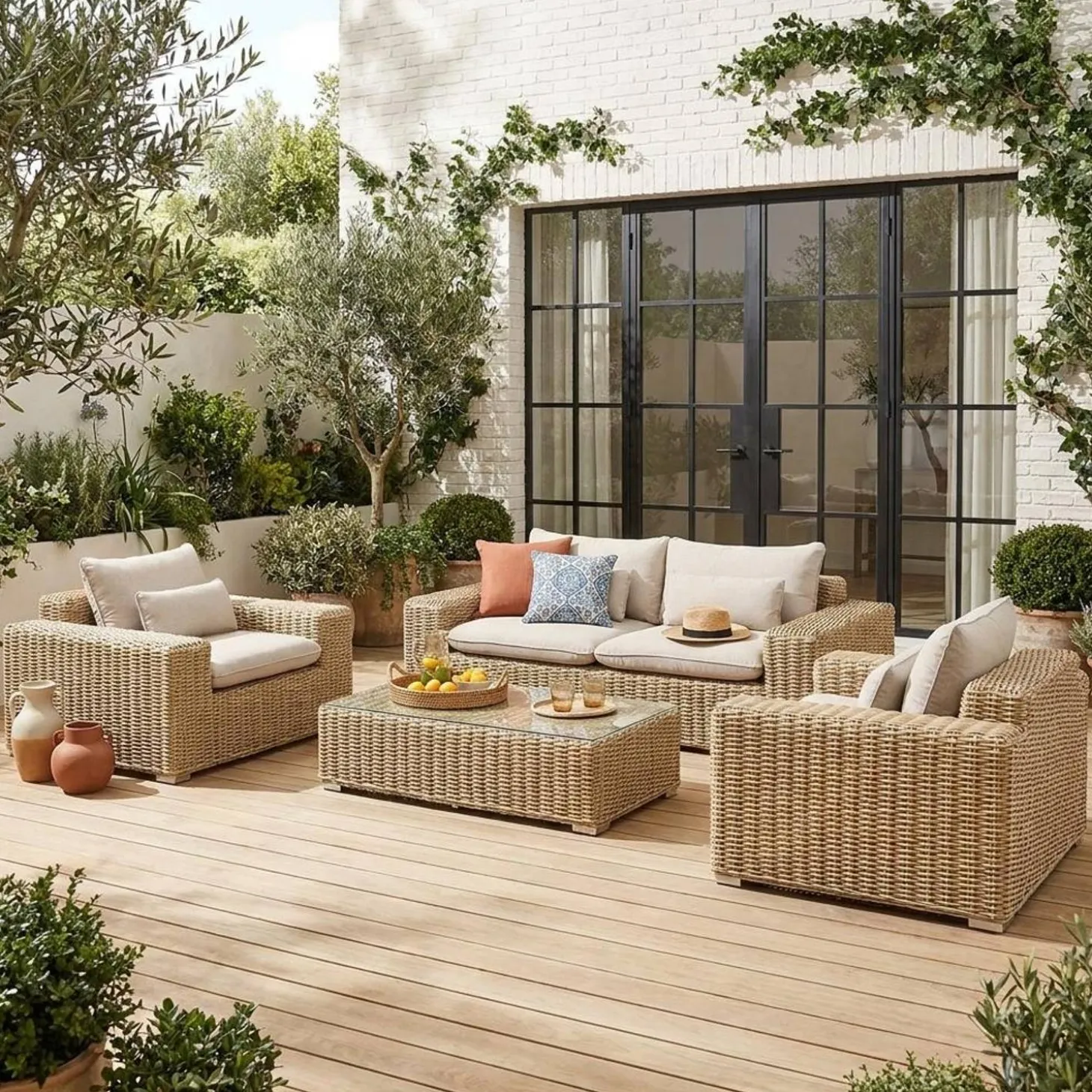 Conjunto extra grande de mobiliário de jardim em resina, 4 lugares