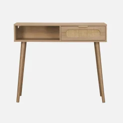 Consola escandinava com efeito madeira e cana, 100cm