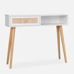 Consola escandinava com efeito de madeira e cana, 100cm