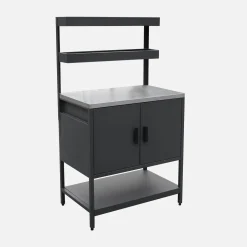 Cozinha de exterior em aço com 2 prateleiras suspensas e 2 portas, 80cm