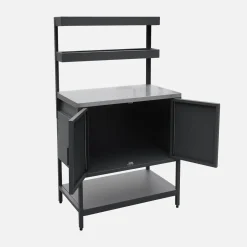 Cozinha de exterior em aço com 2 prateleiras suspensas e 2 portas, 80cm