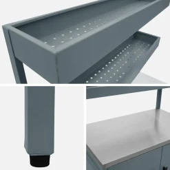 Cozinha de exterior em aço com 2 prateleiras suspensas e 2 portas, 80cm