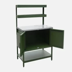 Cozinha de exterior em aço com 2 prateleiras suspensas e 2 portas, 80cm