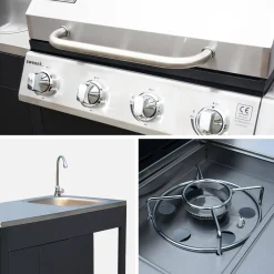 Cozinha exterior com churrasqueira a gás com 4 queimadores + 1 bico lateral