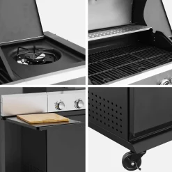 Cozinha exterior com churrasqueira a gás, 5 bicos com termómetro e capa