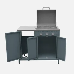 Cozinha exterior de 2 módulos com churrasqueira a gás de 3 queimadores