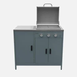 Cozinha exterior de 2 módulos com churrasqueira a gás de 3 queimadores