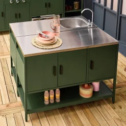 Cozinha exterior estilo ilha em aço inoxidável de 2 módulos