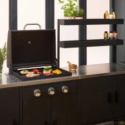 Cozinha exterior 6 módulos em aço inoxidável com churrasqueira a gás de 3 queimadores
