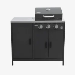 Cozinha exterior 6 módulos em aço inoxidável com churrasqueira a gás de 3 queimadores