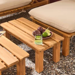 Espreguiçadeira modular multiposições em madeira de acácia com mesa, set de 2