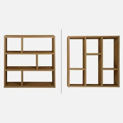 Estante assimétrica de 3 níveis com 6 compartimentos