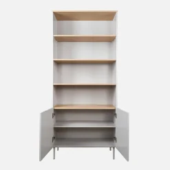 Estante, biblioteca de metal e decoração de madeira com 6 níveis