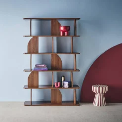 Estante, biblioteca exótica decoração madeira, 5 níveis
