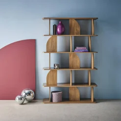 Estante, biblioteca exótica decoração madeira, 5 níveis