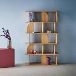 Estante, biblioteca exótica decoração madeira, 5 níveis