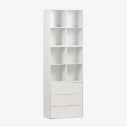 Estante, biblioteca modular decorativa de madeira, 3 gavetas e 8 nichos