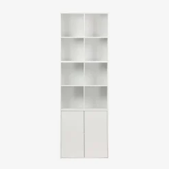 Estante, biblioteca modular decoração madeira, 2 portas e 8 nichos