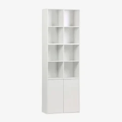 Estante, biblioteca modular decoração madeira, 2 portas e 8 nichos