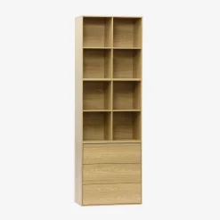 Estante, biblioteca modular decorativa de madeira, 3 gavetas e 8 nichos