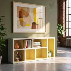 Estante de biblioteca orgânica decoração madeira bicolor 8 compartimentos