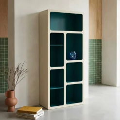 Estante de biblioteca orgânica decoração madeira bicolor 8 compartimentos