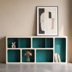 Estante de biblioteca orgânica decoração madeira bicolor 8 compartimentos