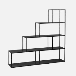 Estante de metal preto em forma de escada, 4 níveis