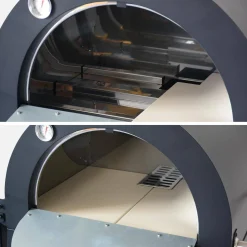 Forno de pizza de exterior a carvão com prateleira de apoio