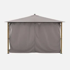 Gazebo 3x4m em alumínio com efeito madeira, cortinas e led