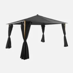 Gazebo 3x4m em alumínio com efeito madeira, cortinas e led