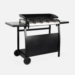 Grelhador a gás 4 queimadores inox 10kW com carrinho com carrinho e utensílios