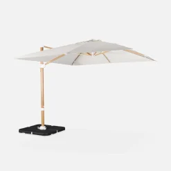 Guarda-sol quadrado excêntrico com mastro efeito madeira, 3x3m + base com peso 50x50cm