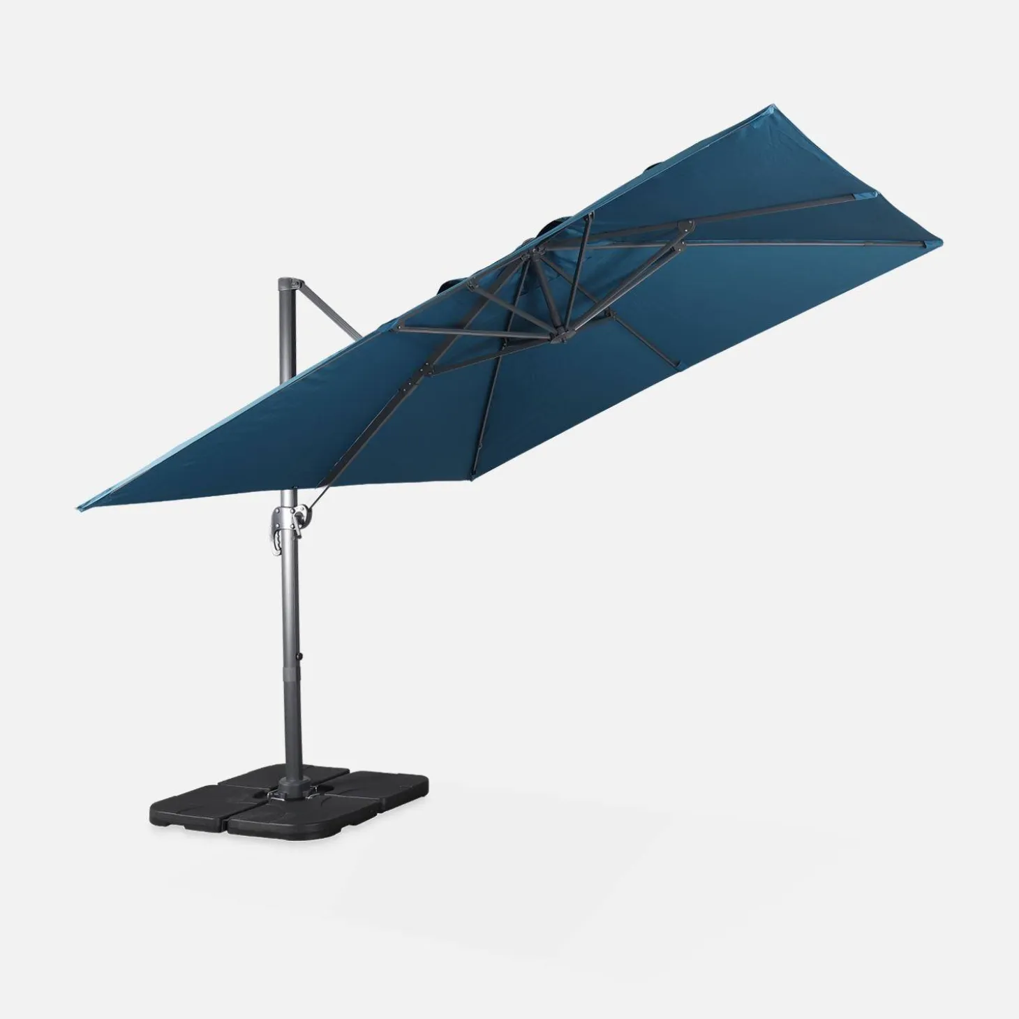 Guarda-sol quadrado excêntrico, 3x3m + placas de lastro 50x50cm