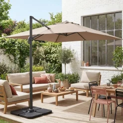 Guarda-sol quadrado excêntrico, 3x3m + placas de lastro 50x50cm