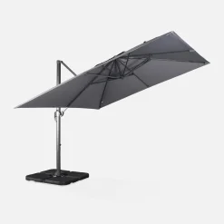 Guarda-sol quadrado excêntrico, 3x3m + placas de lastro 50x50cm