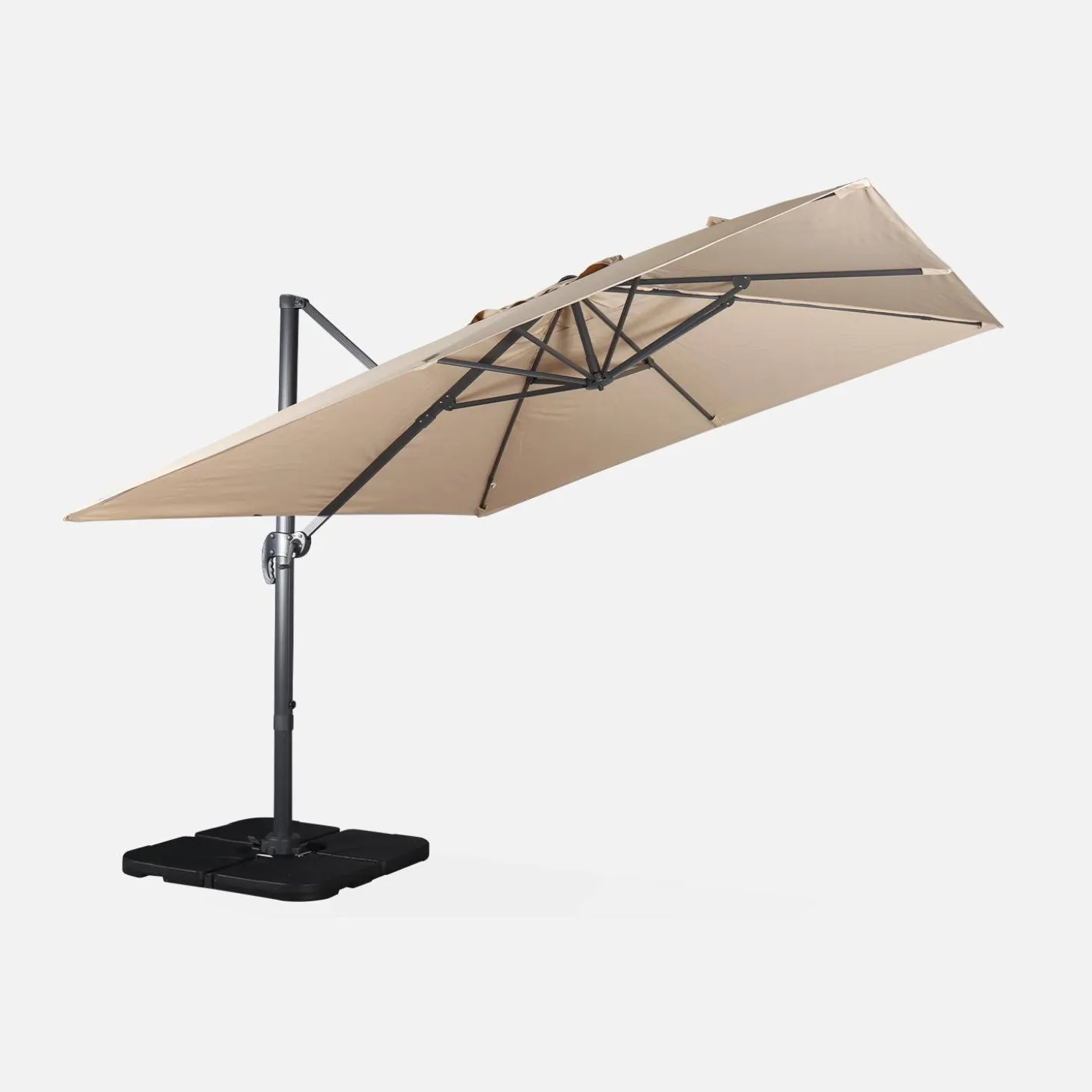 Guarda-sol quadrado excêntrico com mastro efeito madeira, 3x3m