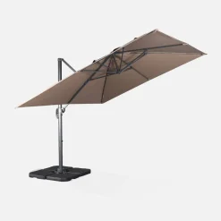 Guarda-sol quadrado excêntrico com mastro efeito madeira, 3x3m