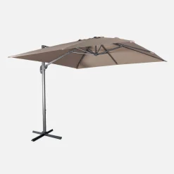 Guarda-sol quadrado excêntrico com mastro efeito madeira, 3x3m