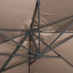 Guarda-sol quadrado excêntrico com mastro efeito madeira, 3x3m