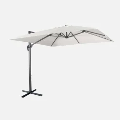 Guarda-sol quadrado excêntrico com mastro efeito madeira, 3x3m