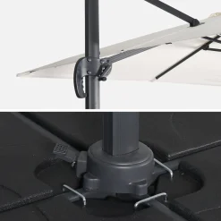 Guarda-sol quadrado excêntrico com mastro efeito madeira, 3x3m