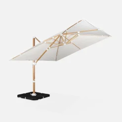 Guarda-sol quadrado excêntrico com mastro efeito madeira, 3x3m