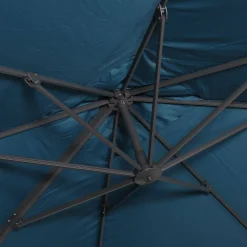 Guarda-sol quadrado excêntrico com mastro efeito madeira, 3x3m